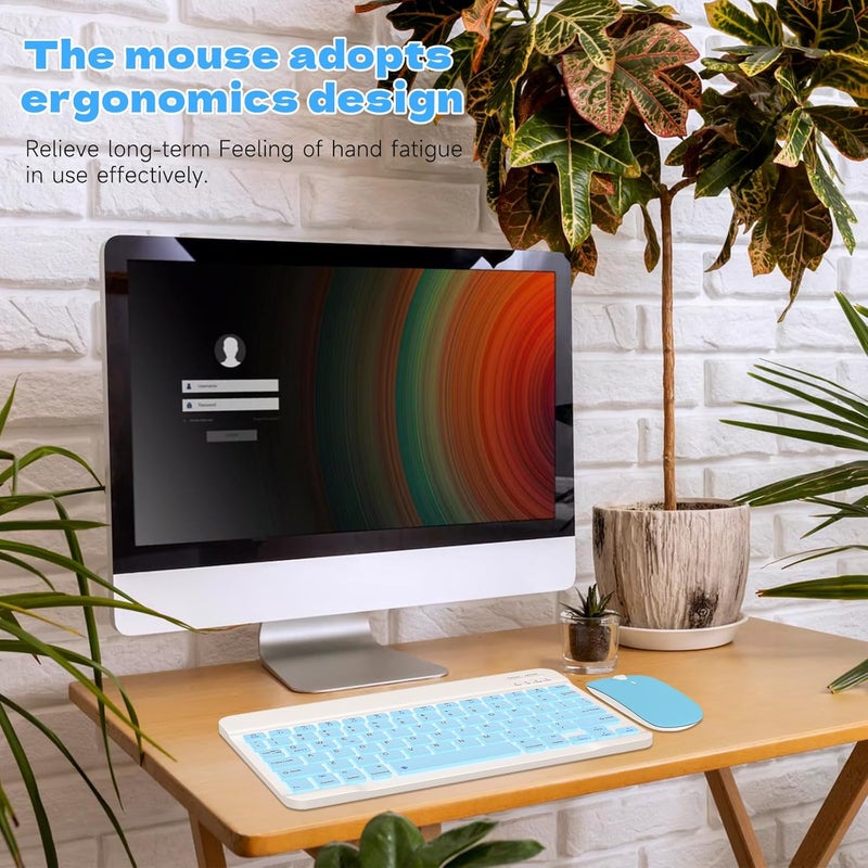 GOGARA Bluetooth Keyboard and Mouse Combo, Qwert Layout Universal Ultra-Slim Wireless Keyboard Mouse Set for Android Windows iPad iPhone Samsung Tablet Portable Compact Keyboard Set, Light Blue - Image 5